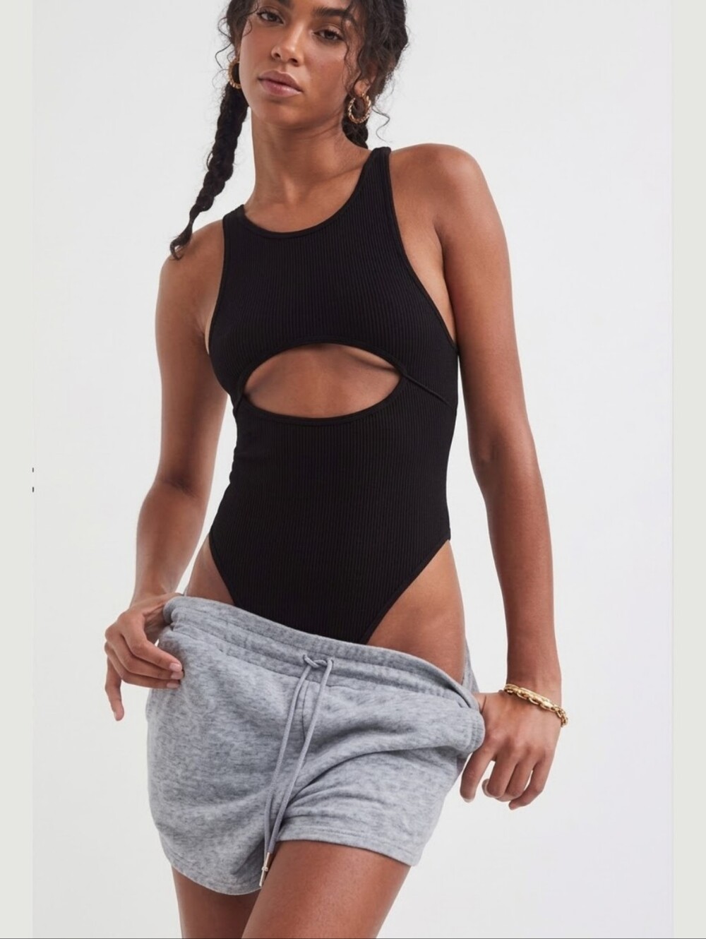 NEW For Love & Lemons Black Ribbed Cutout Thong Bodysuit Size Small Racerback